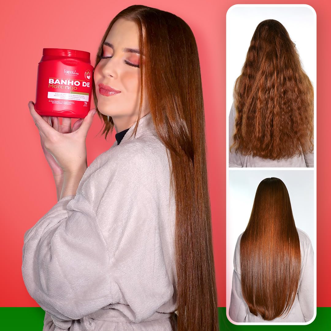 Forever Liss - Linha Banho de Verniz Morango - Mascara Nutricao e Brilho 1000 Ml - (Colección de baño de barniz de fresa - Red de máscara nutrición y brillo 35 oz)
