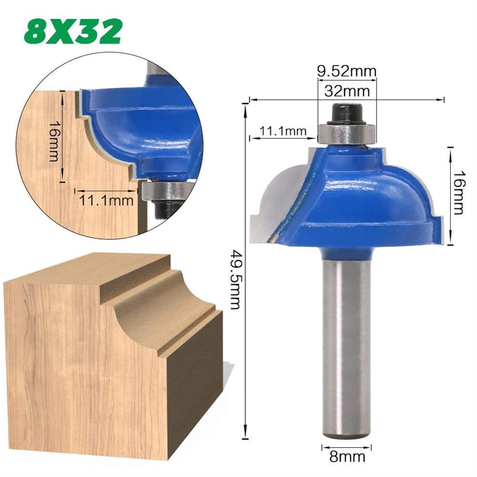 Zkenyao-Router Bit 8mm Shank Wood Router Bit Straight End Mill Trimmer Cleaning Flush Corner Round Cove Box Bits Tools, 1 Pcs, Use Safety Reliable (Cutting Edge Length : 8X32)