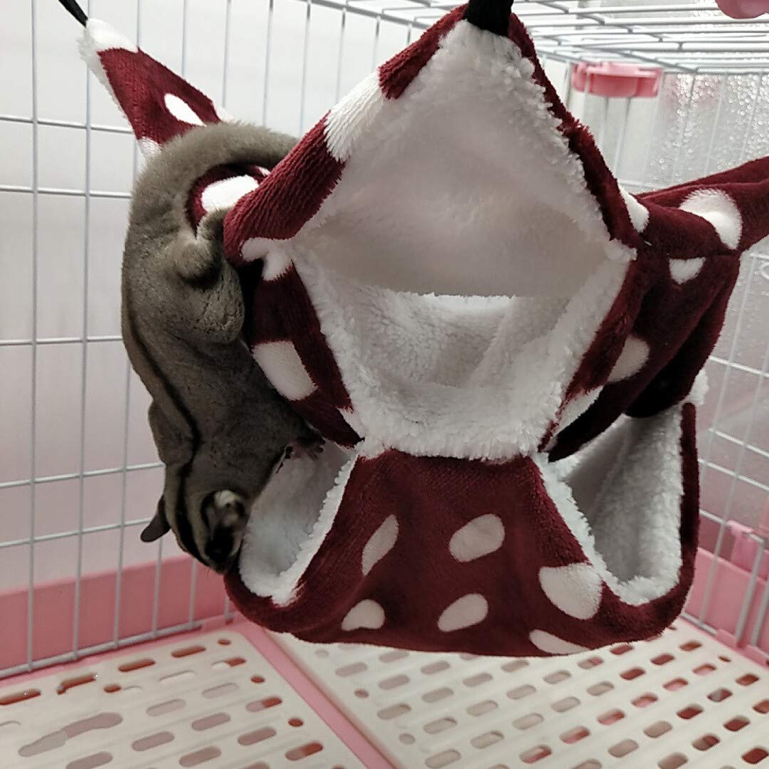 WOWMEOW Hängematte für Kleintierkäfig, warmes Fleece, für Zuckergleiter, Frettchen, Eichhörnchen, S, Burgundy-Dots