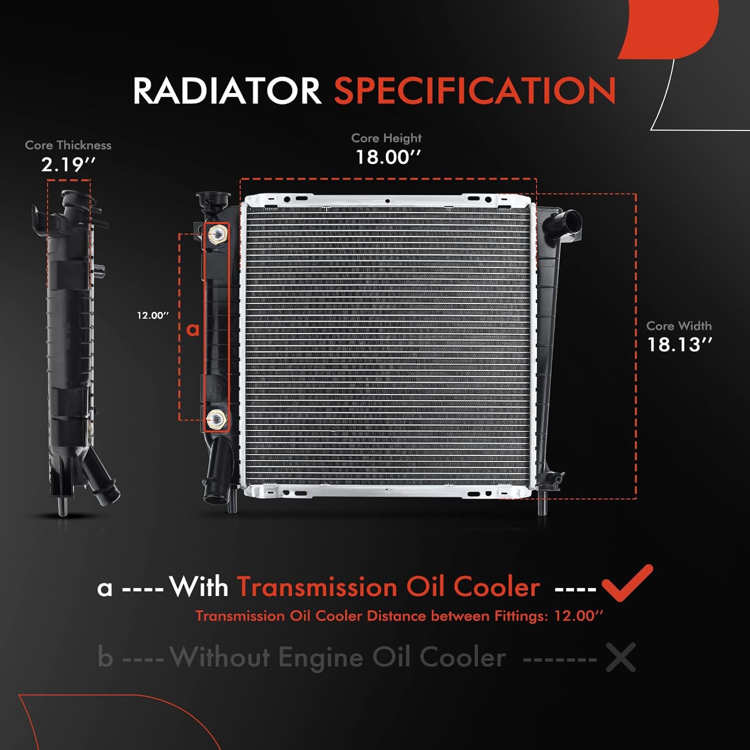 A-Premium Engine Coolant Radiator with Transmission Oil Cooler Compatible with Ford Ranger 85-94, Explorer, Bronco II 85-90 & Mazda B4000, Navajo, Automatic Trans., Replace# 8011164, F07H8005BA