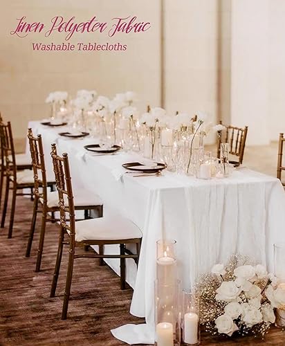 Miniatura 2 de Paquete de 8 manteles de poliéster de 90 x 132 pulgadas, manteles rectangulares blancos para mesas de 6 pies, resistentes a las manchas y a las