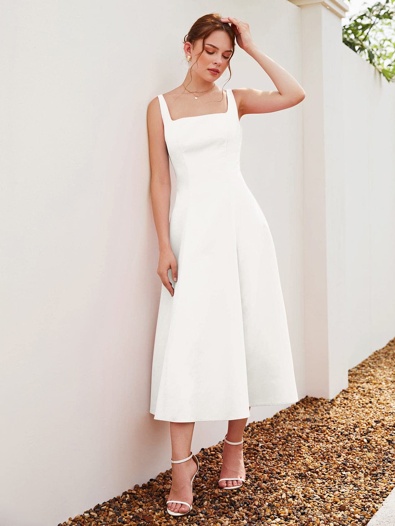 Amazon.com: Neeno Women's Dresses Square Neck Sleeveless -line Dress Dress  for Women(White,Small) : Clothing, Shoes & Jewelry