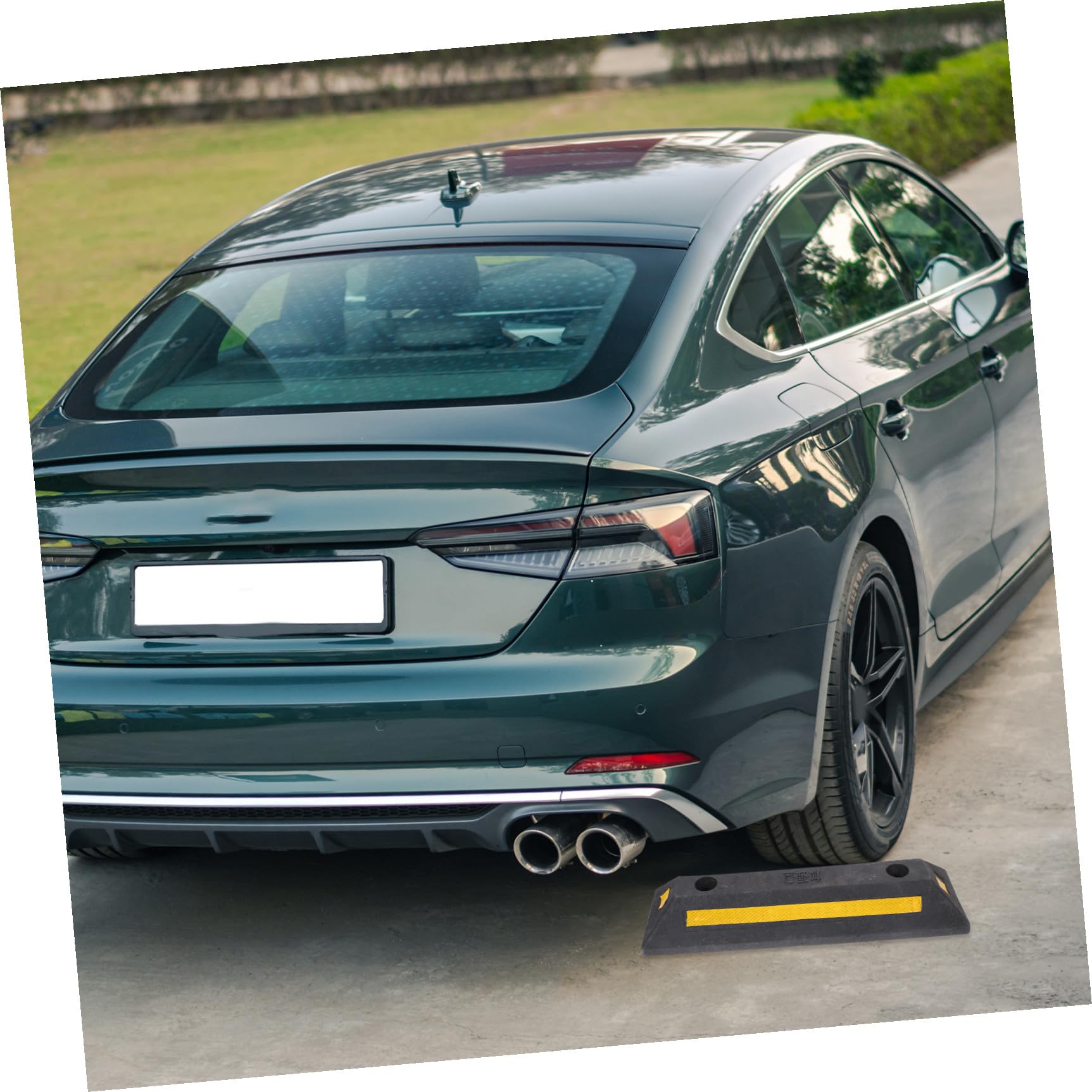 Amosfun 3 Piezas tapón de Coche Barrera Parking tapón para vehículos cochera calzo de Rueda Protector tapón de estacionamiento para Garaje Tope de Rueda Reflectante Caucho Black