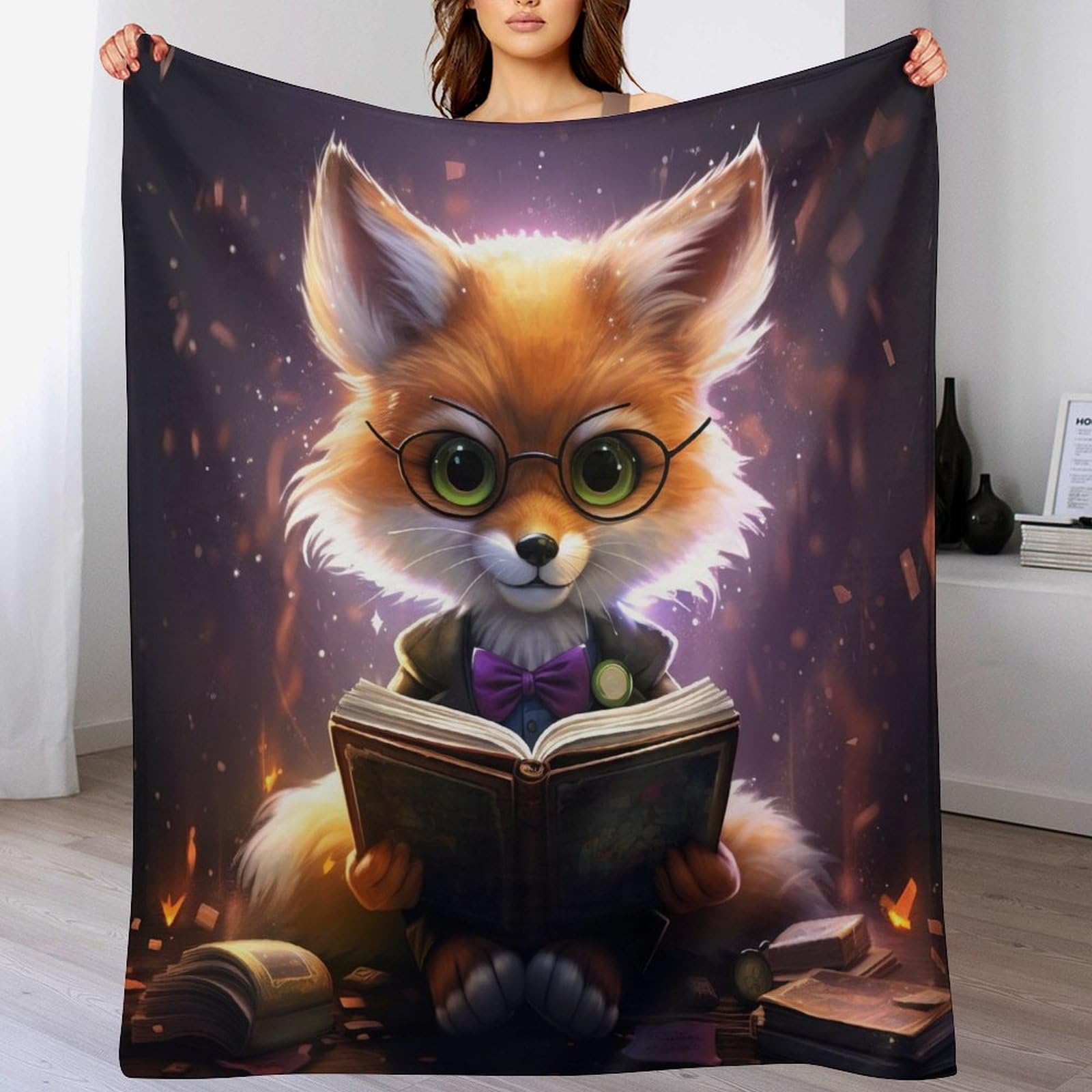 Couverture polaire animal renard douce, plaid canapé chaud et couverture lit 150x200