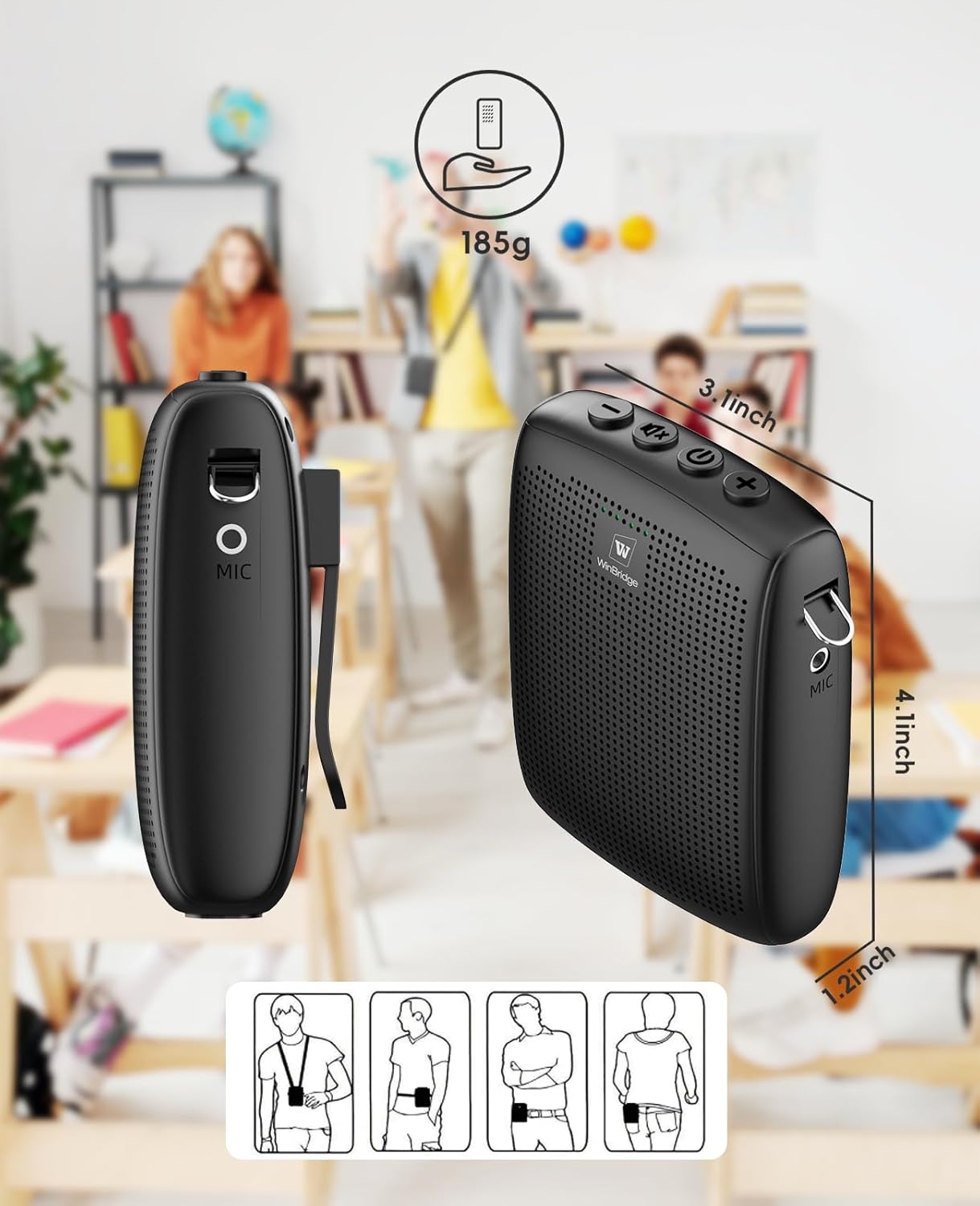 Mini Personal Wireless Voice Amplifier with 2 Bluetooth Microphones- 15W Rechargeable Pa Speaker System for Teachers, Coaches & Public Speaking
