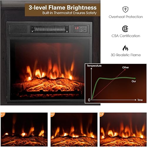 Miniatura 3 de SIMOE Soporte de TV con chimenea de 59 pulgadas, soporte de TV con chimenea eléctrica de 1400 W para TV de hasta 65 pulgadas, chimenea eléctrica