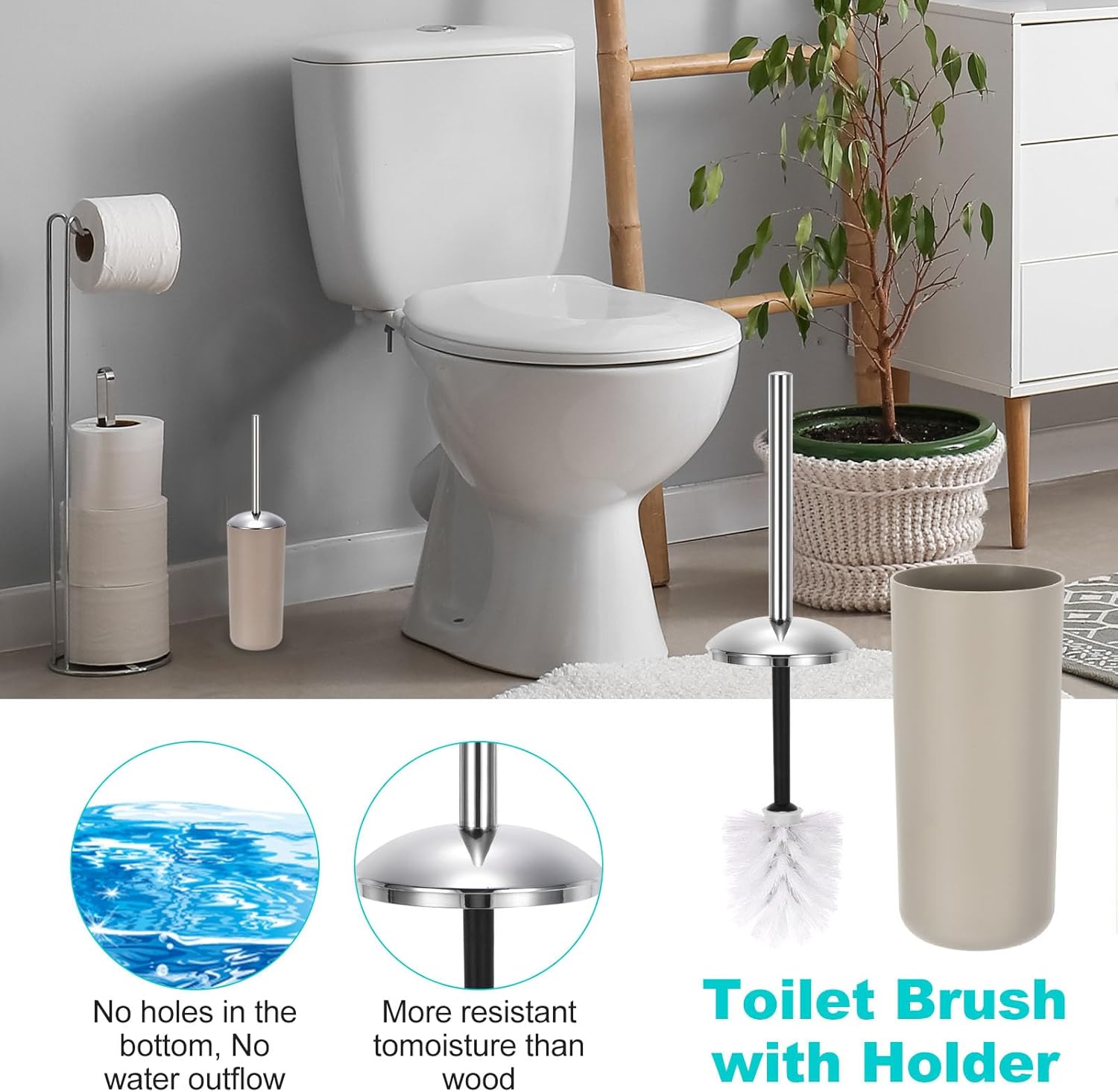 uxcell 6 Pack Bathroom Accessories Set, Includes Soap Dispenser, Toothbrush Cup, Toothbrush Holder, Toilet Brush Holder, Soap Dish, Trash Can, for Home Washing Room Beige