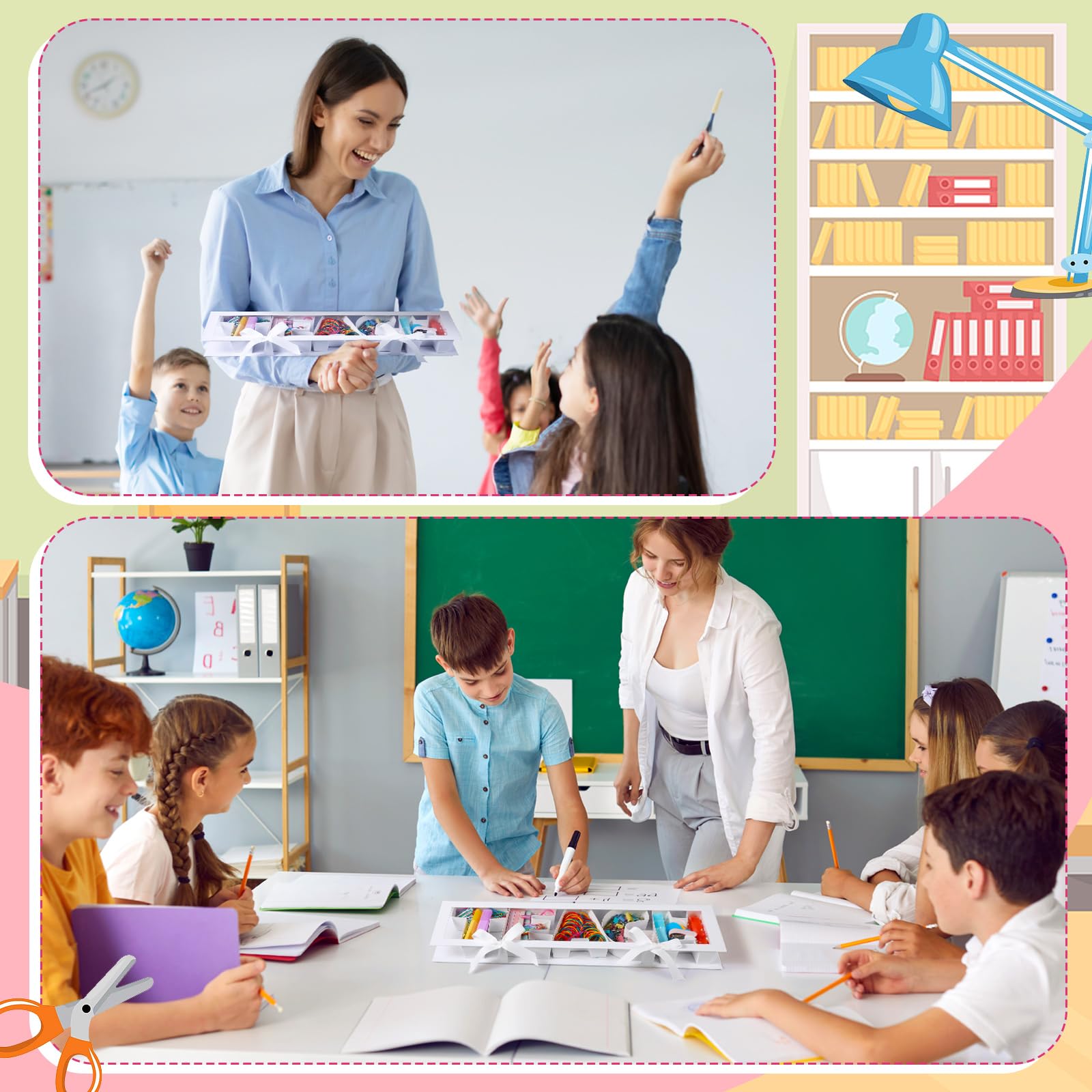 AmazingSpark Back to School Lehrer Geschenkbox mit Schreibwaren Dankeschön Geschenke für Lehrer Lehrer Briefkasten mit Herz Haftnotizen Textmarker Hefter Schere Büroklammern für Schule