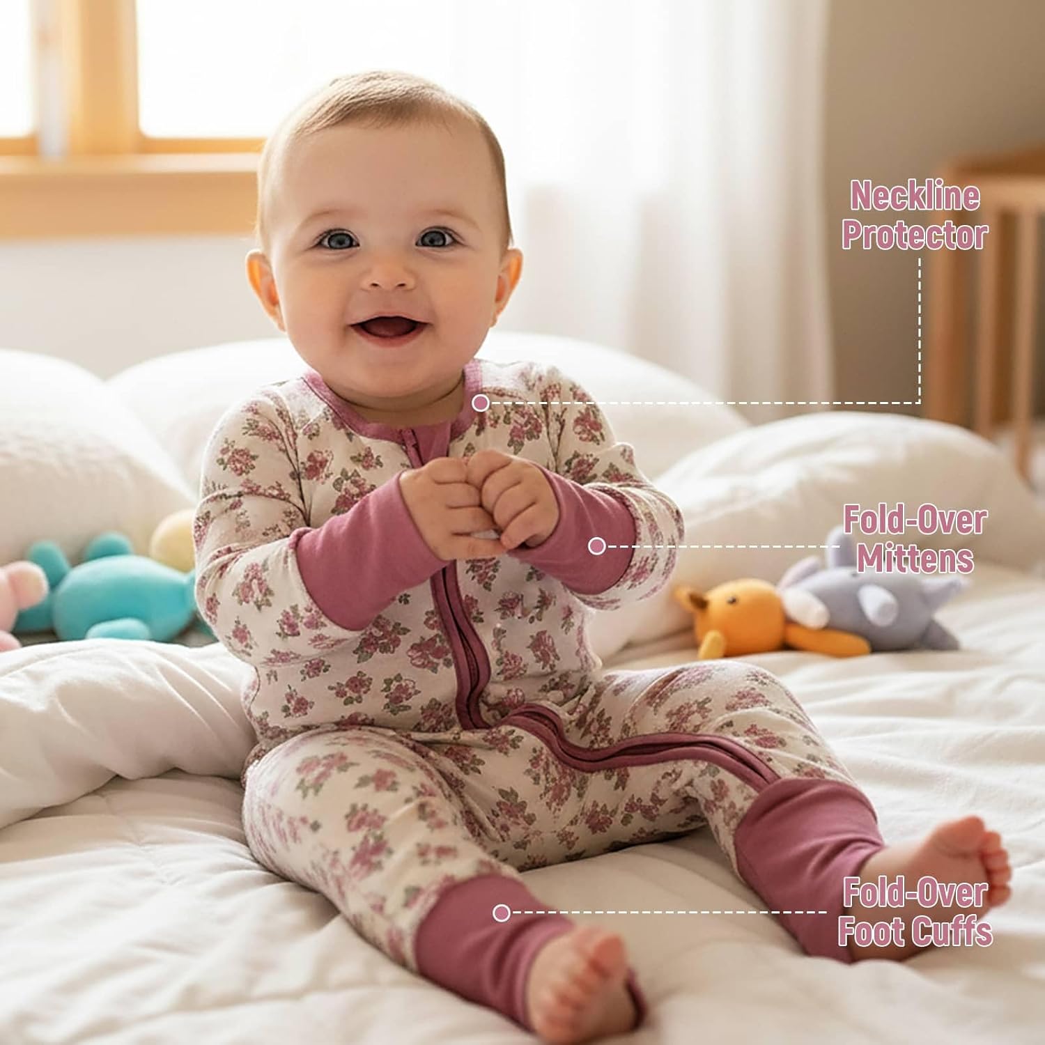 OPAWO Viscose from Bamboo Baby Pajamas Girl 2pack Mittens Cuff 2 Way Zipper Soft Footless Sleeper Baby Boy One-Piece Romper - Image 6