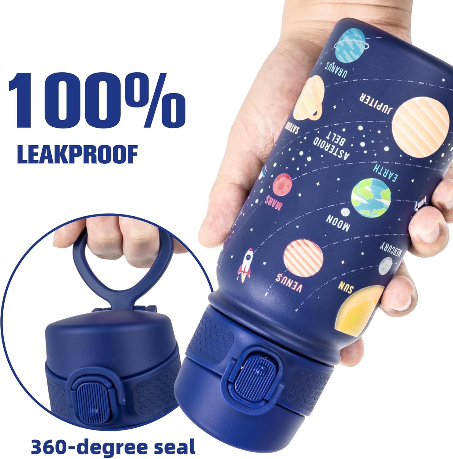 GOPPUS 12 oz Kids Water Bottle - Stainless Steel Insulated Water Bottle, BPA Free, Odorless, Durable and Reusable for School, Sports and Outdoor Activities(Blue Outer Space) - Image 6