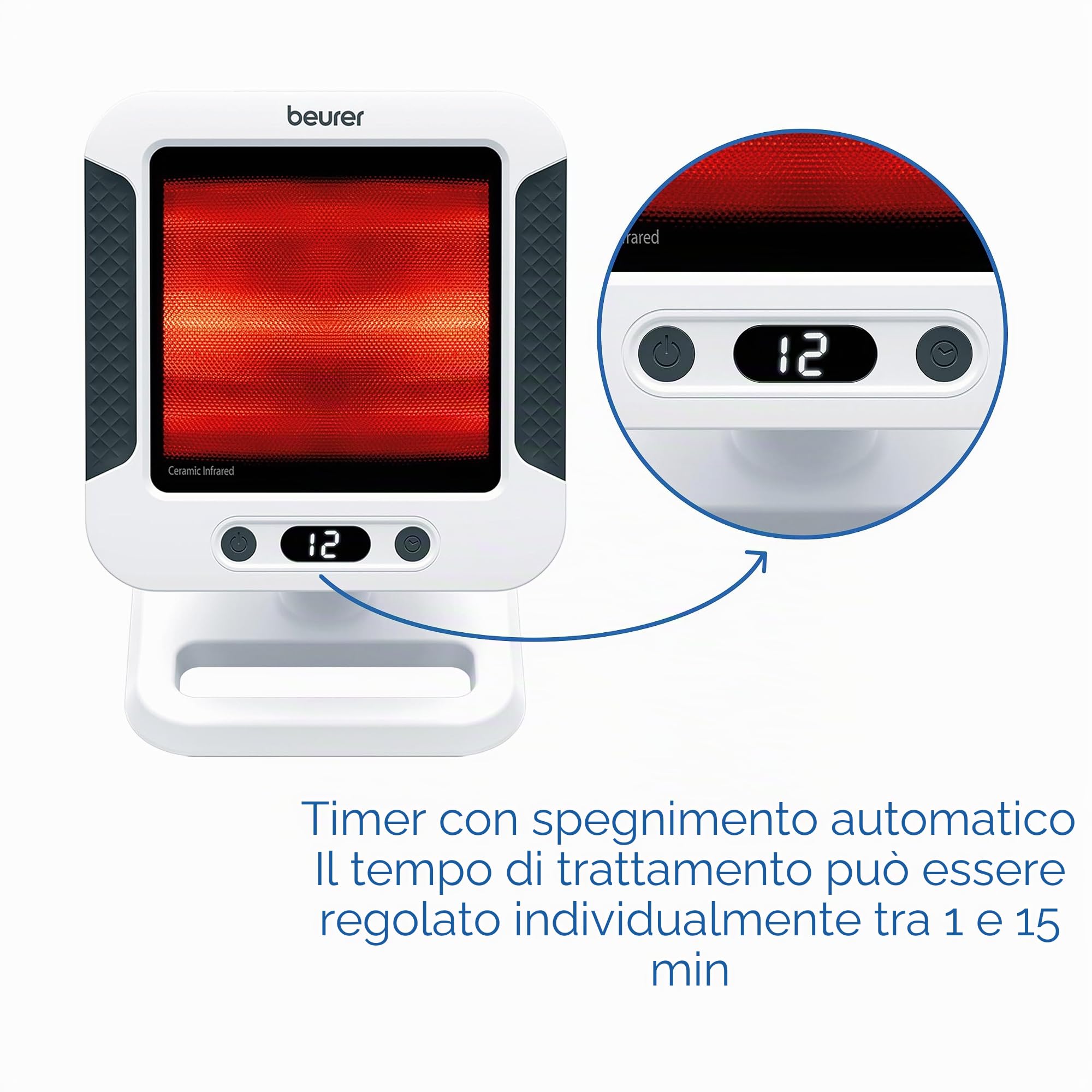 Beurer SCHOTT NEXTREMA - Lampada termica a infrarossi IL60, calore lenitivo per raffreddori e tensioni muscolari, terapia della luce a infrarossi con 300 Watt e timer, pannello in vetroceramica Schott