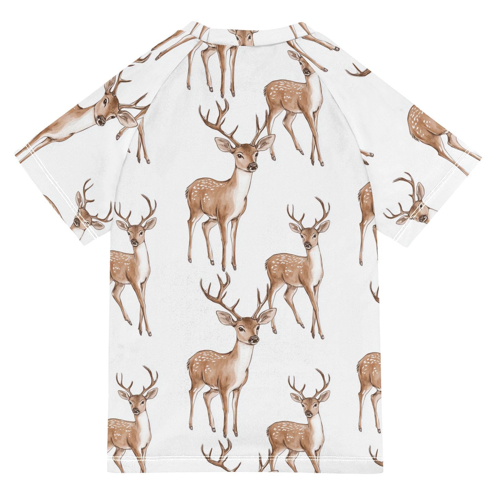 Boy Bathing Suit Short Sleeve Teen Rash Guard Swimsuit 3T Funny Rock Deer White