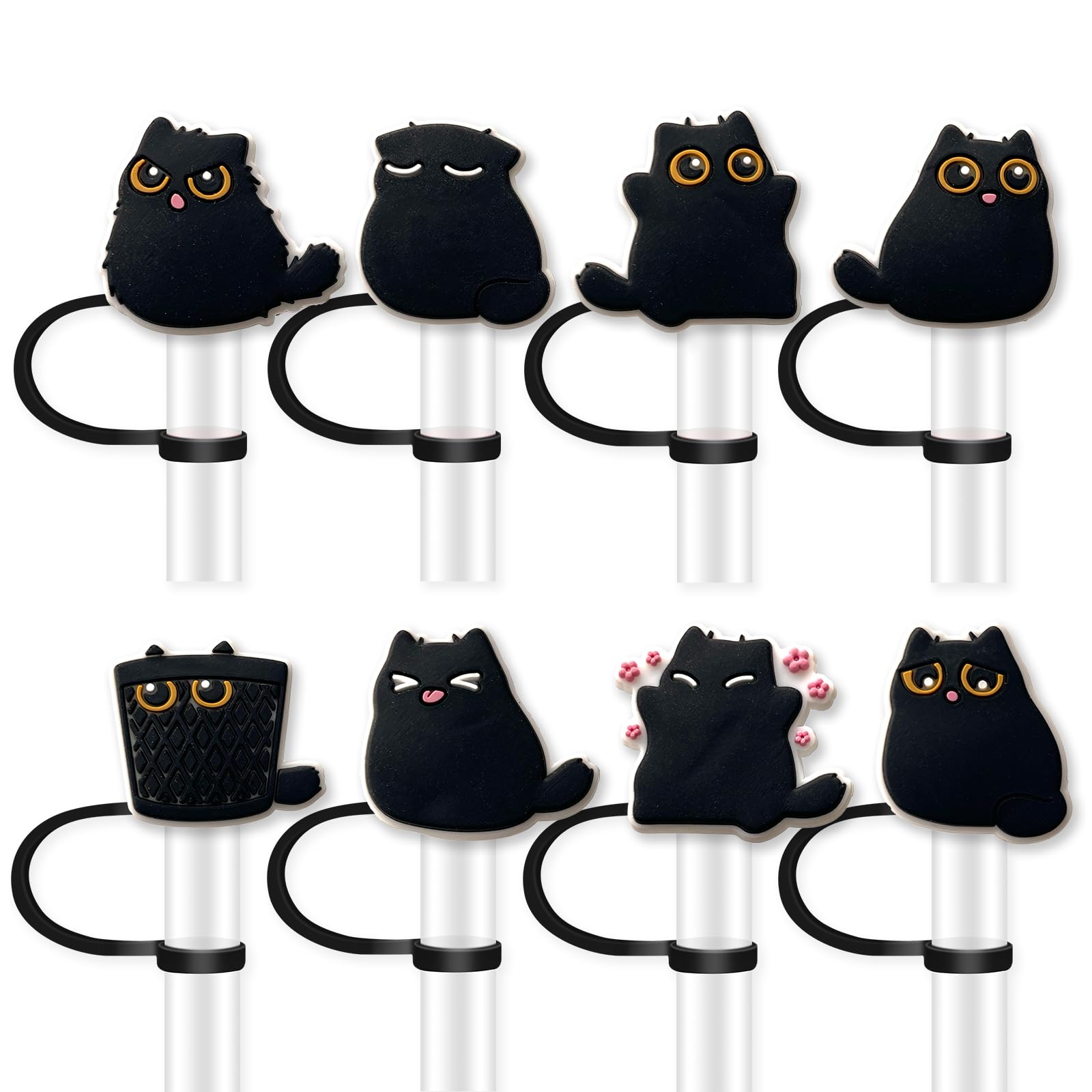 Couvercle de paille Stanley en silicone chat noir pour petits plaisirs