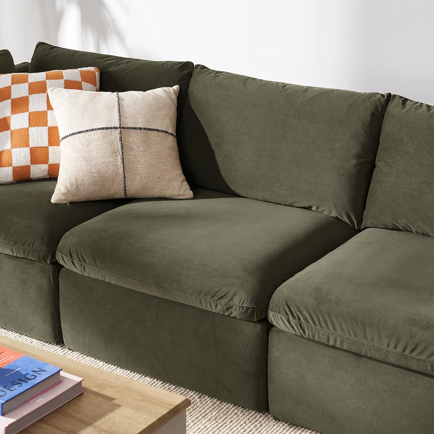 mopio Macy Washable Slipcover Only (Olive Green Velvet, 9 Seats, Sleeper)