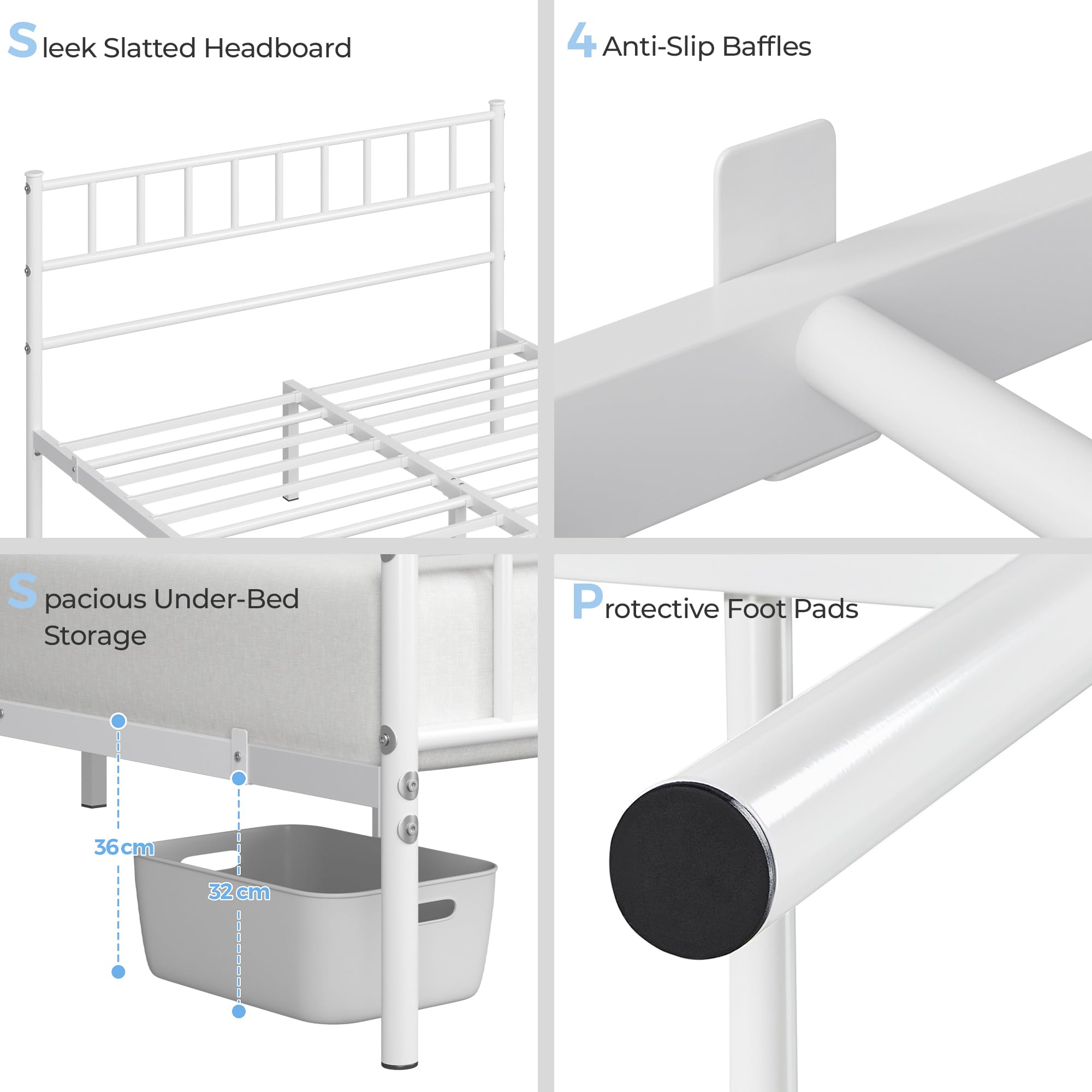 Yaheetech Cama Individual Doble de Metal 135 x 190 cm Blanca Moderna