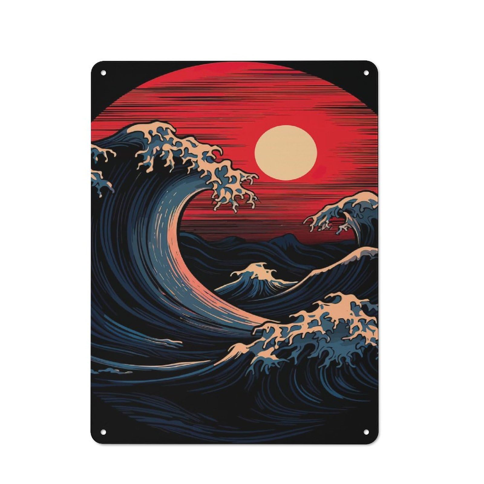 Junmoney Great Wave At Sunset For Hobby Room Or Studio, Retro Tin Sign 40X30cm, Gift For Creative Interior Collectors During The Christmas Season