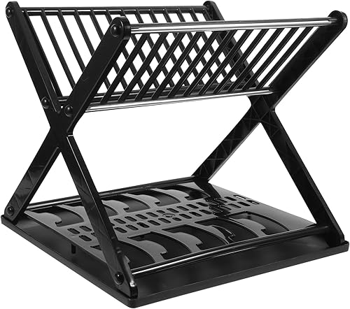 Escurridor de platos de 2 niveles con escurridor, secadora de platos autodrenante para encimera de cocina, escurridor de utensilios de acero