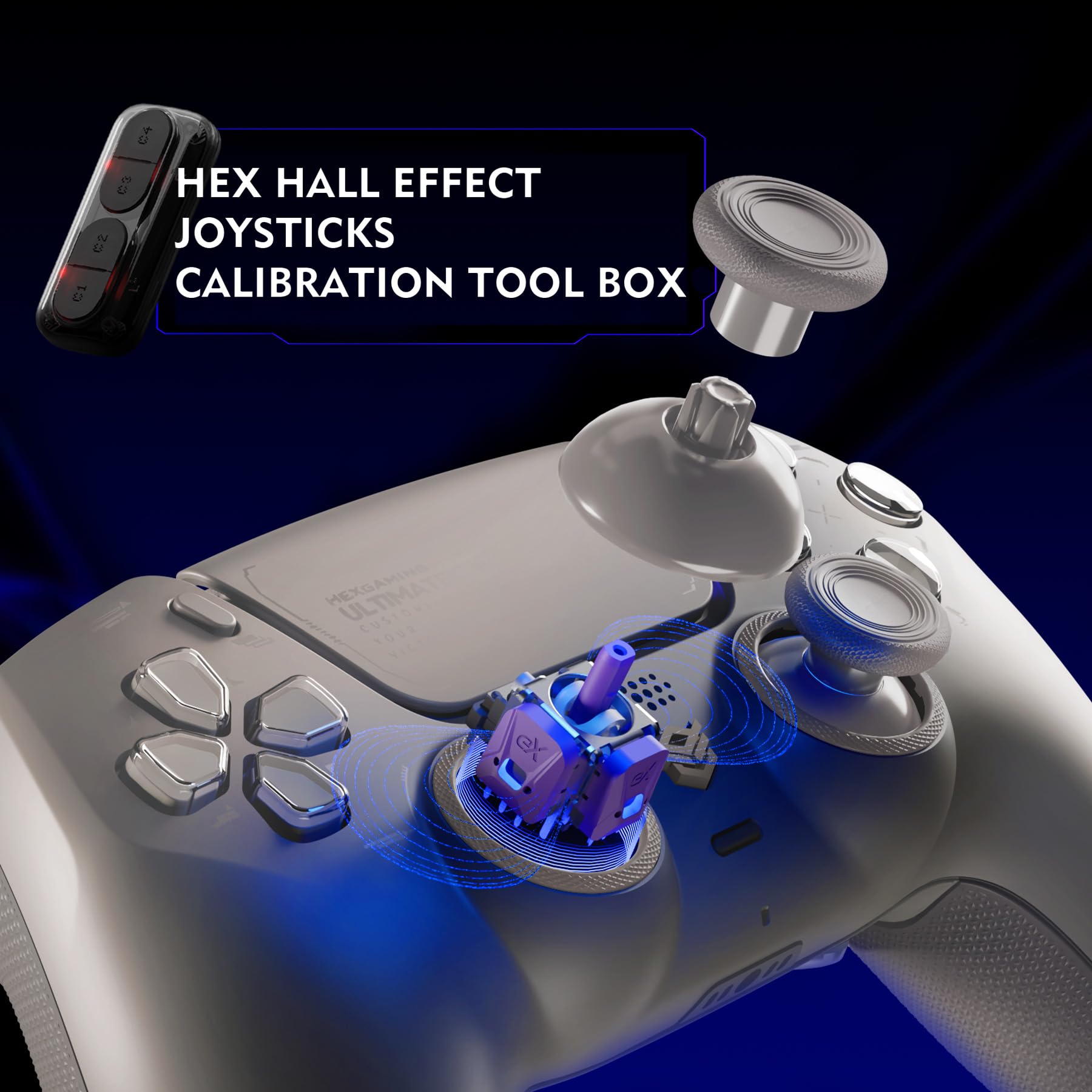 HEXGAMING ULTIMATE PRO Controller per ps5/PC,Wireless/USB Joystick Pro | 4 Tasti Posteriori Rimappabili&8 Levette Analogiche Effetto Hall&6 Profil&Trigger Grilletti Regolabili,Grigio Quantum