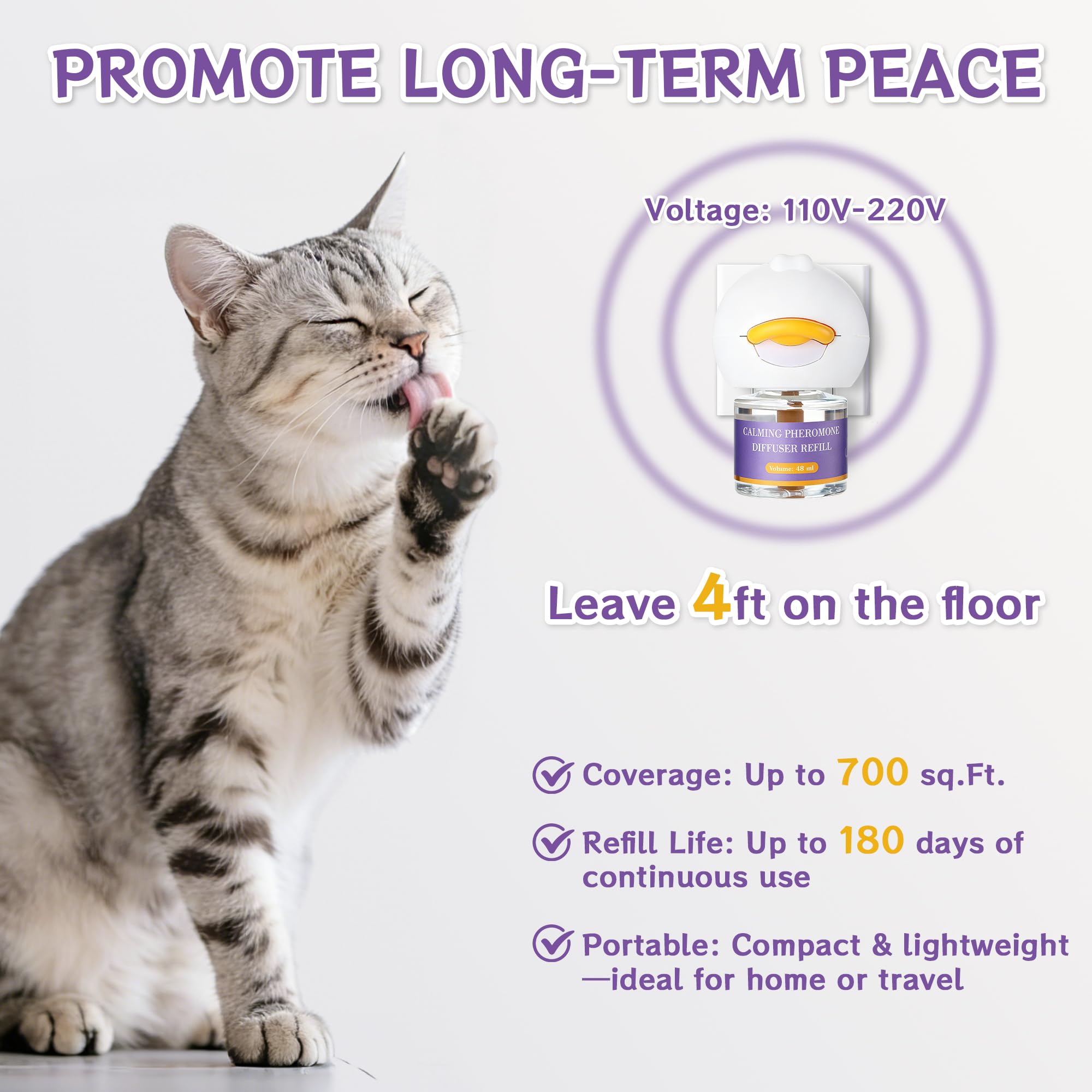 6er-Pack Katze Pheromon Beruhigende Diffusor Nachfüllungen, Pheromon Diffusor für Katzen, Angst lindern, Helfen, Kämpfe zu reduzieren, Sprühen & Kratzern, Drogenfrei & Geruchlos Sicher, 180 Tag