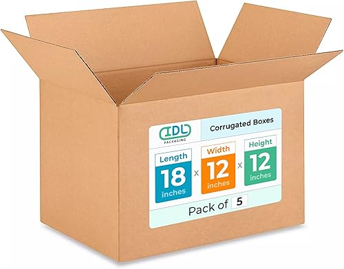 IDL Packaging Cajas de cartón corrugado medianas de 18 pulgadas de largo x 12 pulgadas de ancho x 12 pulgadas de alto (paquete de 5) Excelente