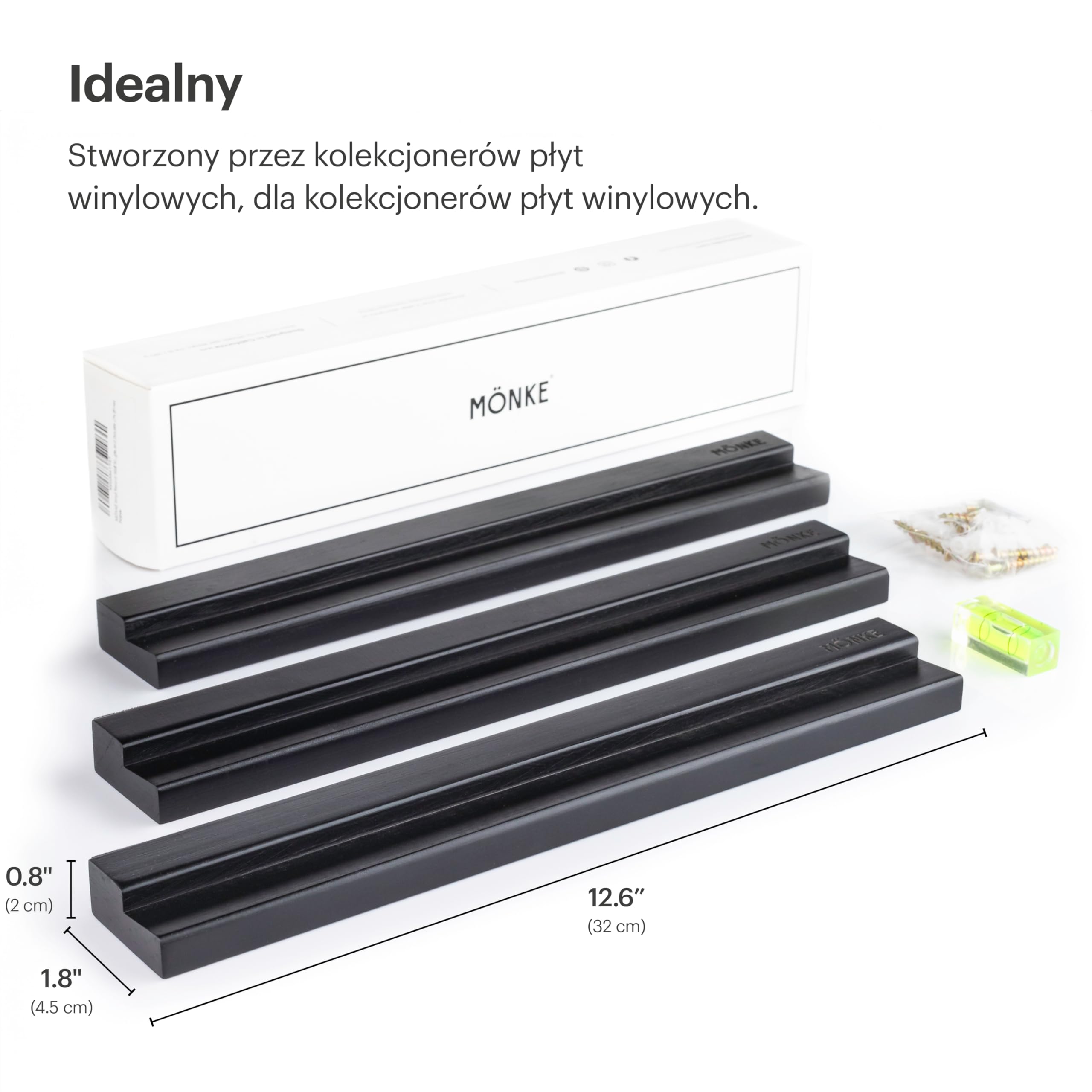3 półki na płyty winylowe - Elegancko wyeksponuj swoje ulubione lub aktualnie odtwarzane płyty na ścianie - Pasuje do 3 płyt o dowolnym rozmiarze (Czarny)