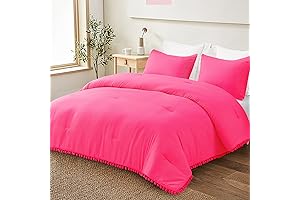 Exclusivo Mezcla Boho Pom Pom Ball Fringe Hot Pink Comforter Set King