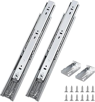 Probrico 1 Pair 22 Inch Rear/Side Mount Drawer Slides with Rear Mounting Brackets, Heavy Duty Ball Bearing Soft Close Drawer Glides, 3 Folds Full Extension Dresser Drawer Runners