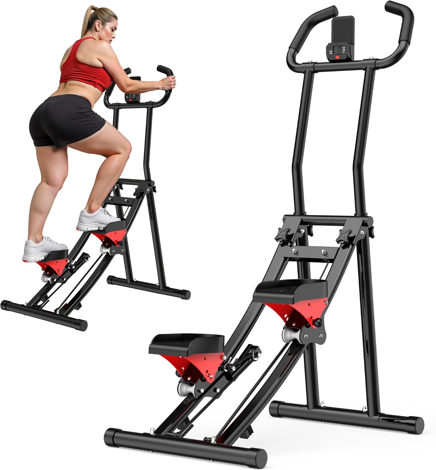 एडजस्टेबल हैंडलबार के साथ फुल बॉडी वर्कआउट के लिए सीढ़ी स्टेपर फोल्डिंग वर्टिकल क्लाइंबर 300 एलबीएस क्षमता कॉम्पैक्ट कार्डियो मशीन