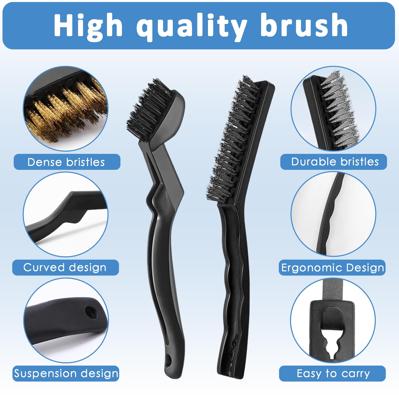 DXPETA 9Pcs Wire Brush Set, Stainless Steel, Nylon, Copper & Plastic Bristles, Medium Grit, 9 Pieces, Rust Removal - Image 4