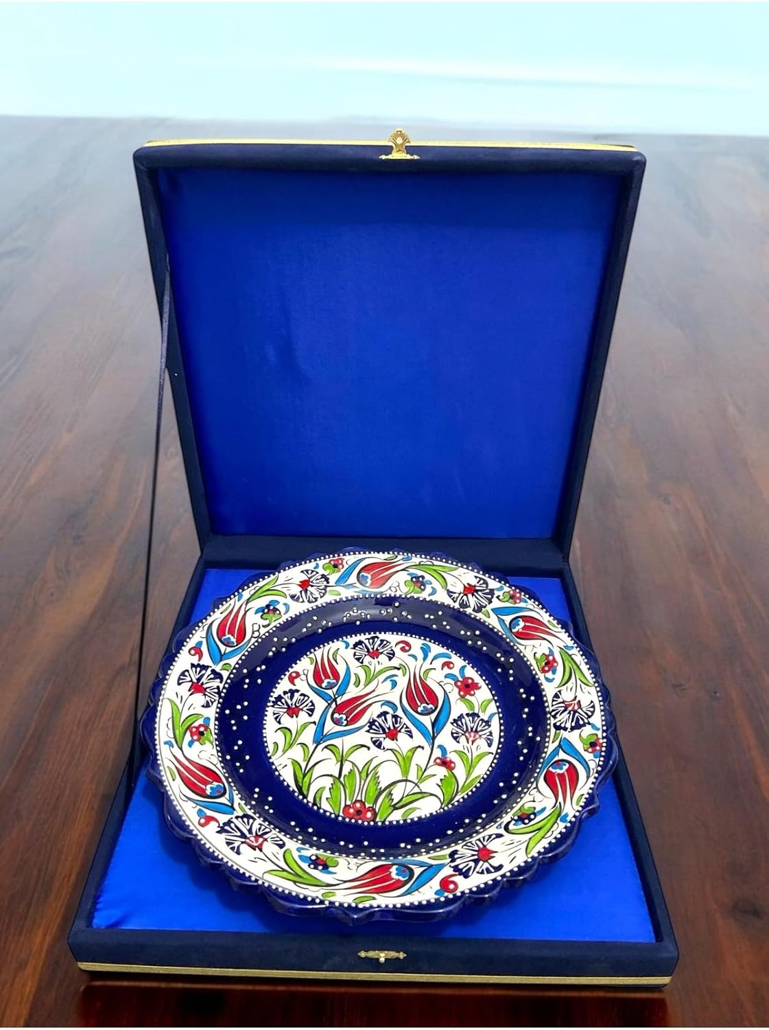 SODEF Handmade Ceramic Decorative Plate, 30cm Kütahya Pottery, Samur Craftsmanship, Blue Glazed Finish, Turkish Art - Blue