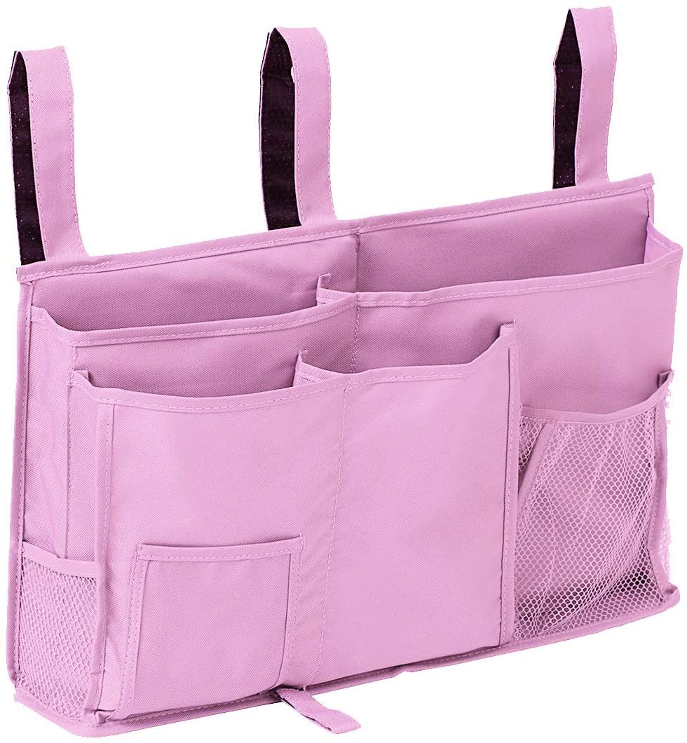 FUNYUBedside Storage Caddy, Hanging Storage Organizer Bag with 8 Pockets for Bunk Dorm Rooms, Hospital Bed Rails, Baby Bed, Camp (Pink)