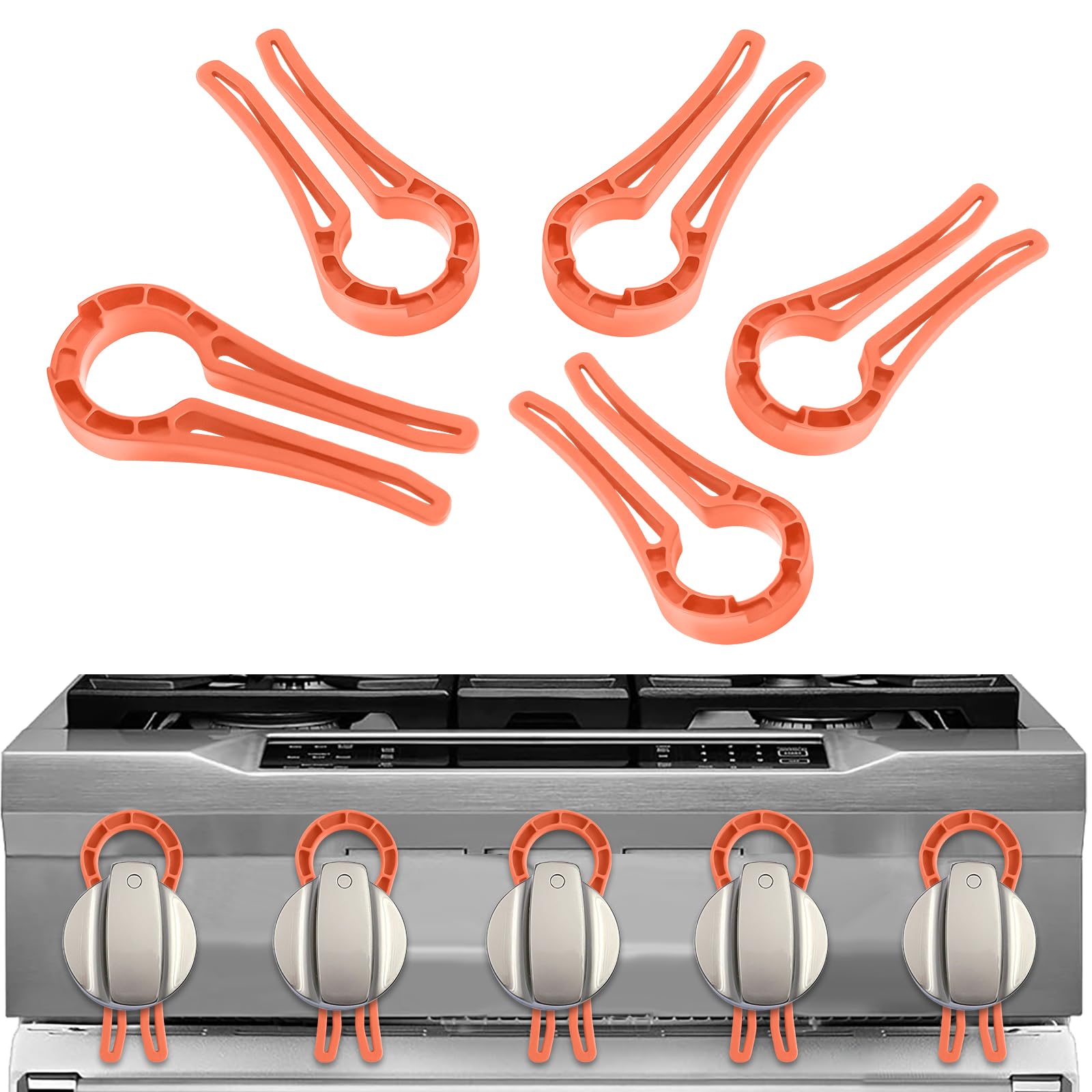 Gas Stove knob Locks —— Baby Proof Stove knob Safety Covers —— Oven knob Locks for Child Safety ? 5 Pack ? (Orange)