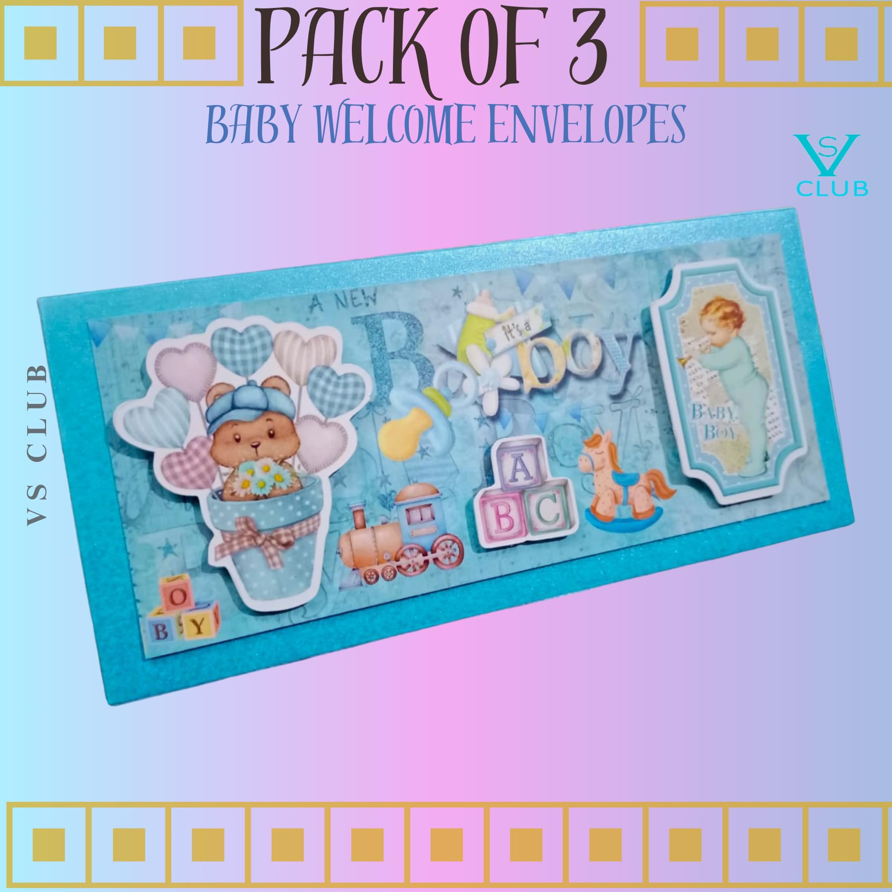 Multi Pack Baby Shower Special Envelopes for Gifting Money, Multicolour| Boy Girl Welcome Shagun Lifafa Cover (BLUE-STYLE5, 3PCS.)-image-37