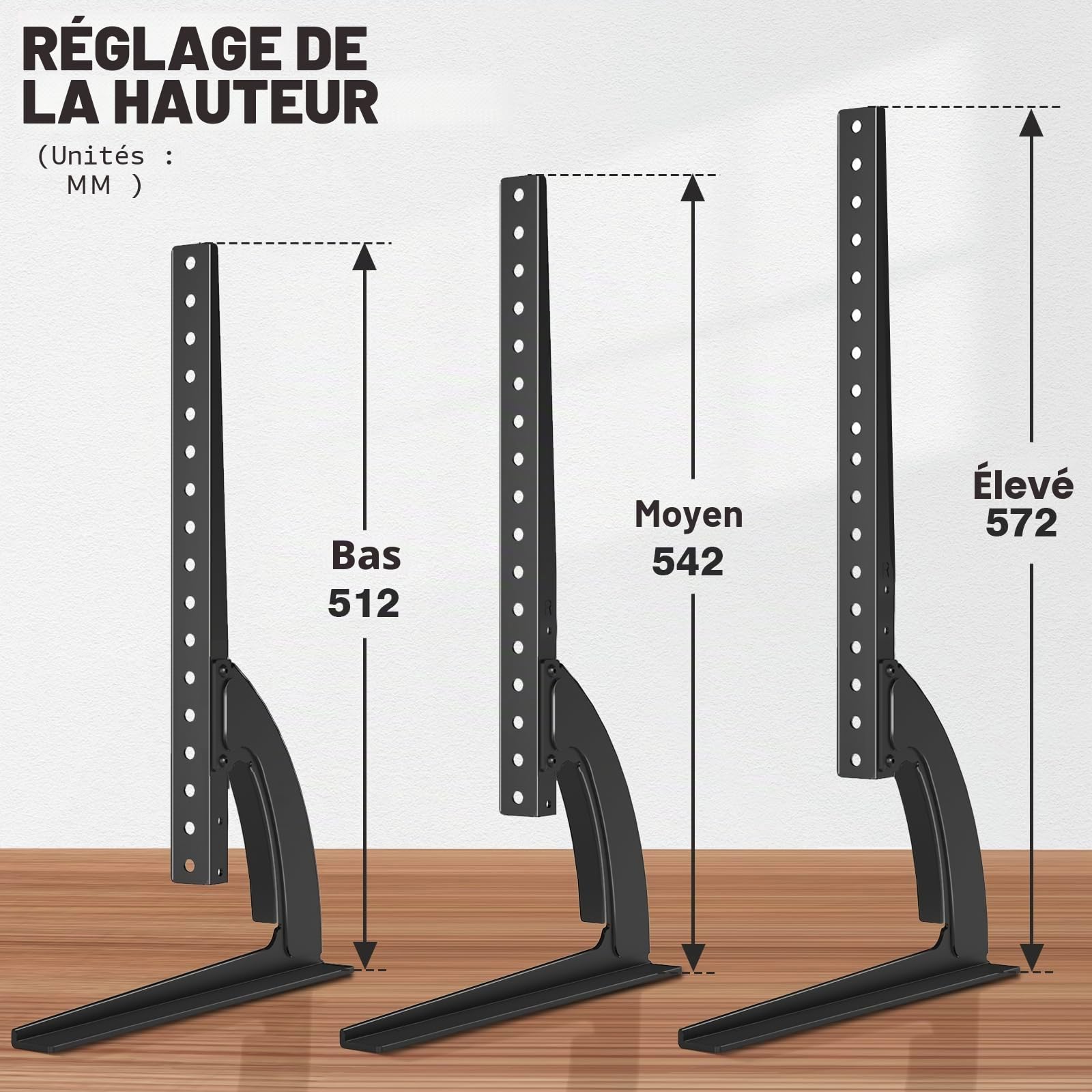 RFIVER Pied TV Universel sur Table Support TV Piédestal pour Téléviseurs à Ecran Plat 32"- 55" Réglage de la Hauteur VESA jusqu'à 800 x 400 mm Capacité de 40 kgs