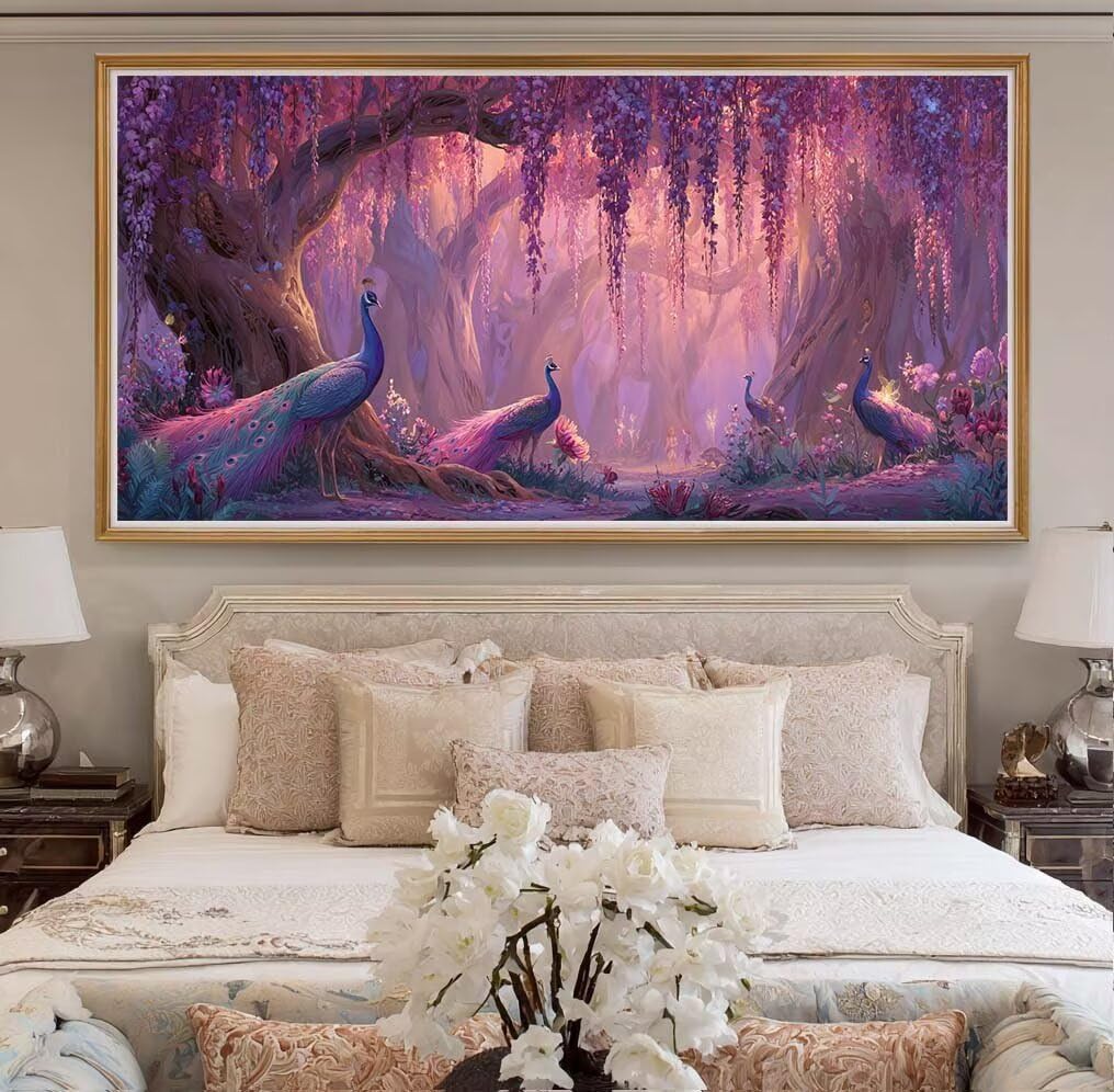 Diamond Painting Kits for Adults, 5D Diamond Art Tree 70x140cm, DIY Large Peacock Dimond Art kits Adults, Full Drill Crystal Rhinestone Embroidery Canvas Gem Art Craft for Home Wall Decor (DP357)