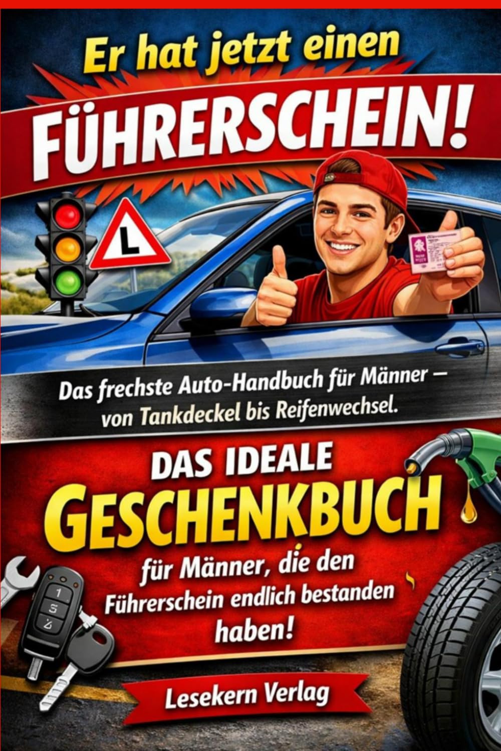 Er hat jetzt einen Führerschein!: Das frechste Auto-Handbuch für Männer – von Tankdeckel bis Reifenwechsel (Führerschein bestanden! – Humorvolle Auto-Geschenkbücher)