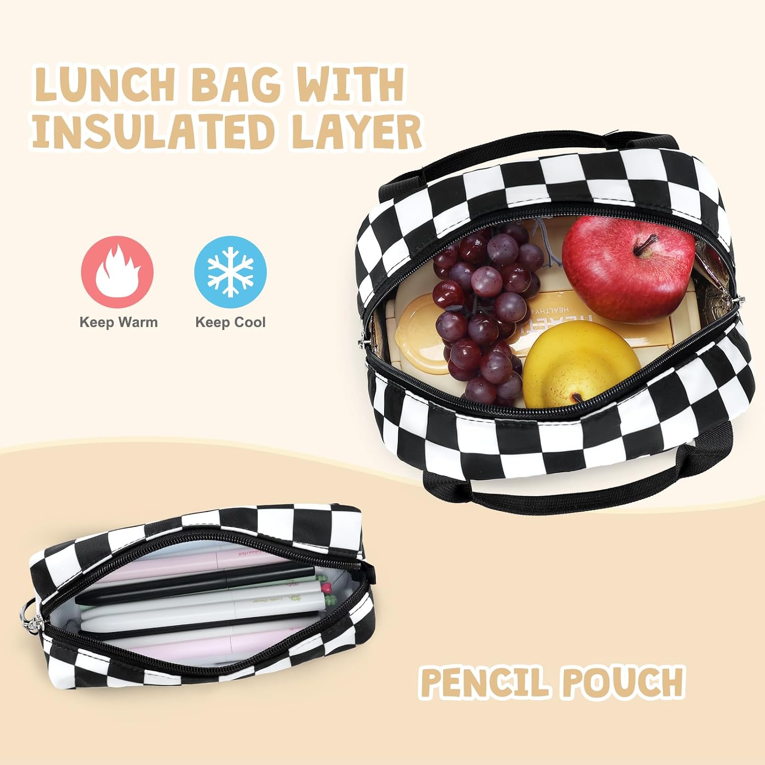  Backpack for Girls - Girls Backpack with Lunch Bag & Pencil Pouch for Teen Kids Laptop Backpack for Women, Elementary Middle High School Bookbag Travel Daypack (Black Checkered) thumbnail