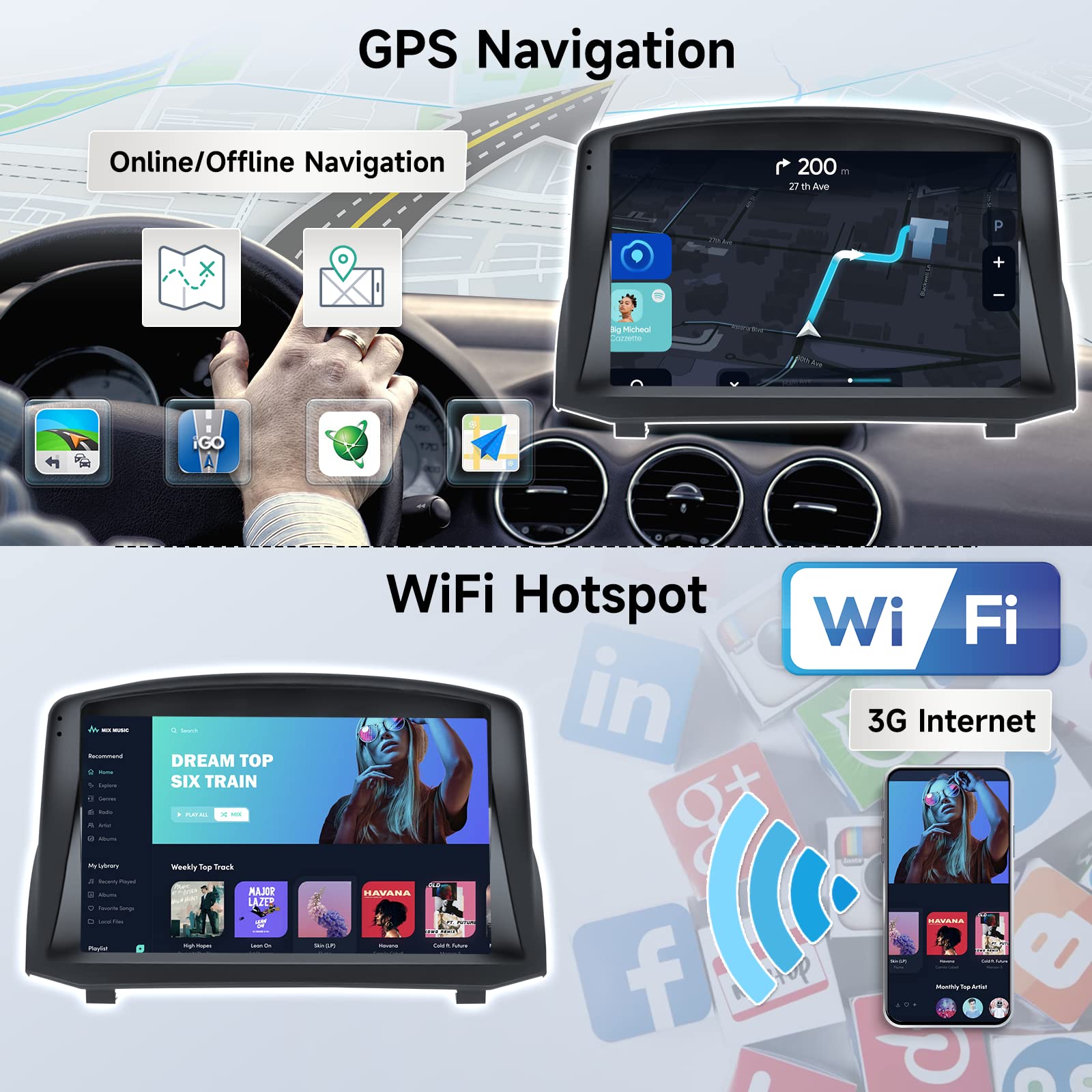 Android 11 Car Stereo with Wireless CarPlay Android Auto for Ford Fiesta 2009-2014, 9 Inch HD Touchscreen Car Radio with Backup Camera GPS Navigation WiFi HiFi Bluetooth FM RDS Audio Receivers