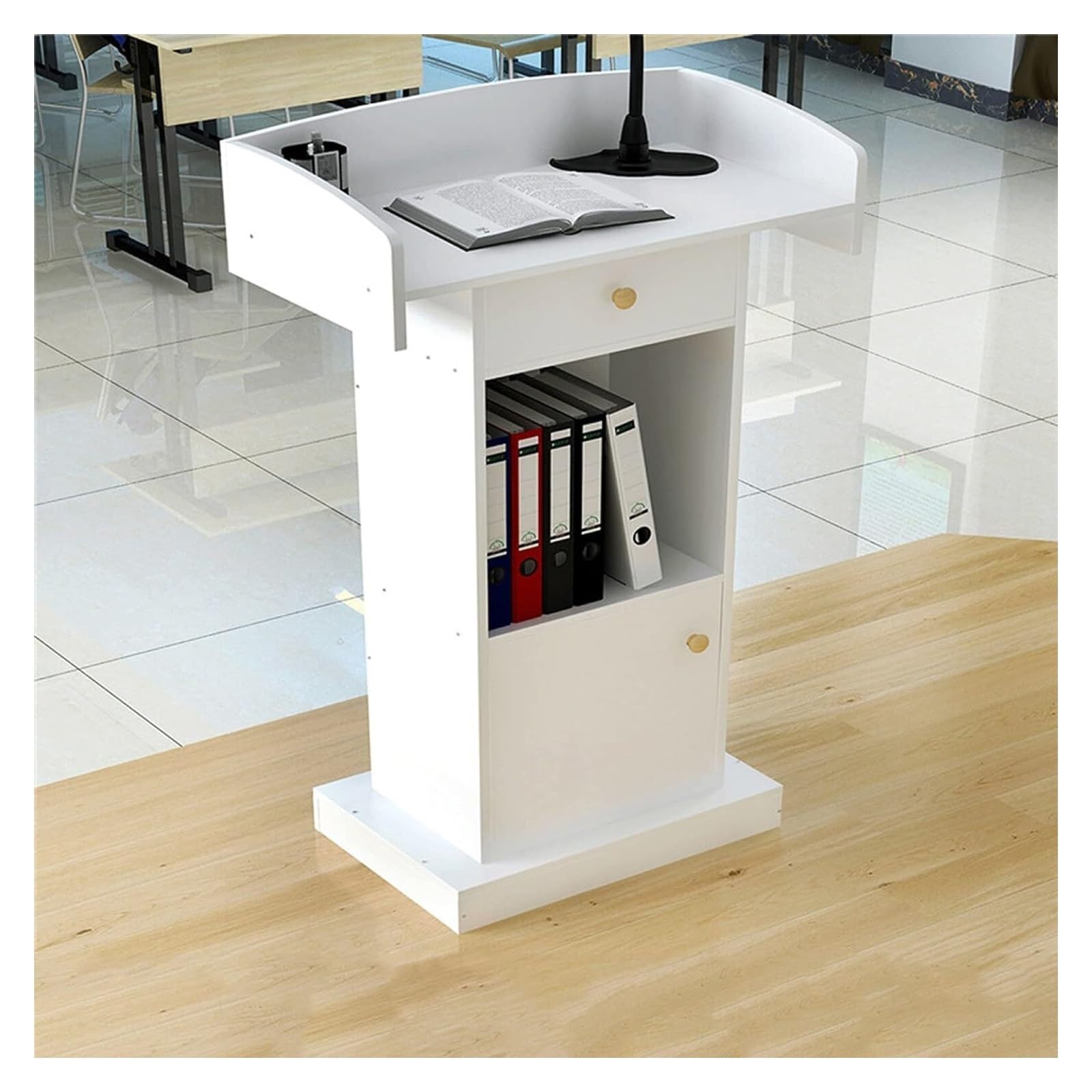 Rednerpult aus Holz, professionell, bodenstehend, Rednerpult mit breiter Arbeitsfläche, für Schule, Büro, Kirche, Kanzel, C-60 x 42 x 124 cm, stabiles und stilvolles Design
