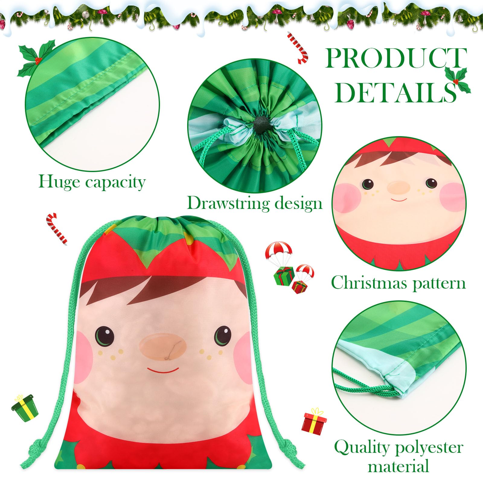 Xuniea 24 bolsas de regalo de Navidad con cordón, reutilizables, bolsas de regalo de Navidad, bolsas surtidas de regalos de Navidad para Navidad, Año Nuevo, fiesta de cumpleaños (estilo de dibujos