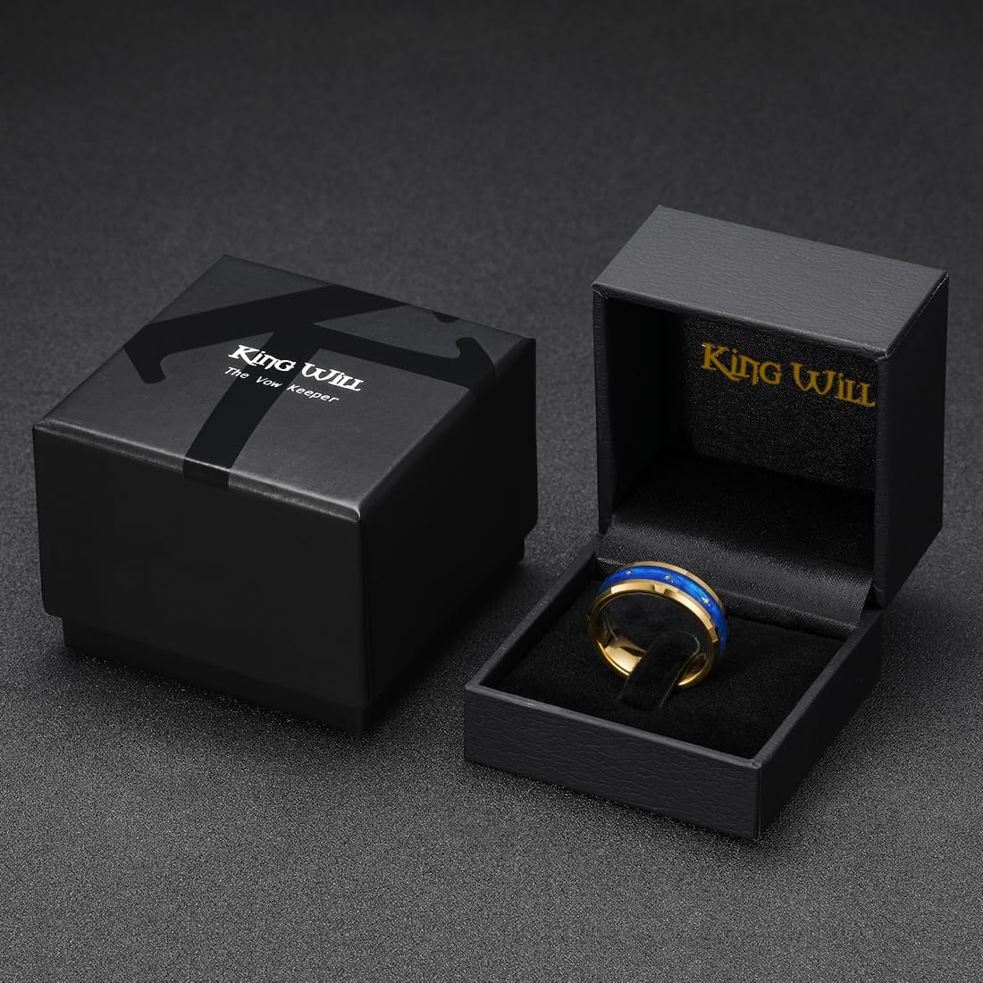 King Will 8mm Black/Gold Tungsten Rings, Men's Wedding Rings Inlay Beveled Edge Ring for Men Women Comfort Fit, Durable - Image 6