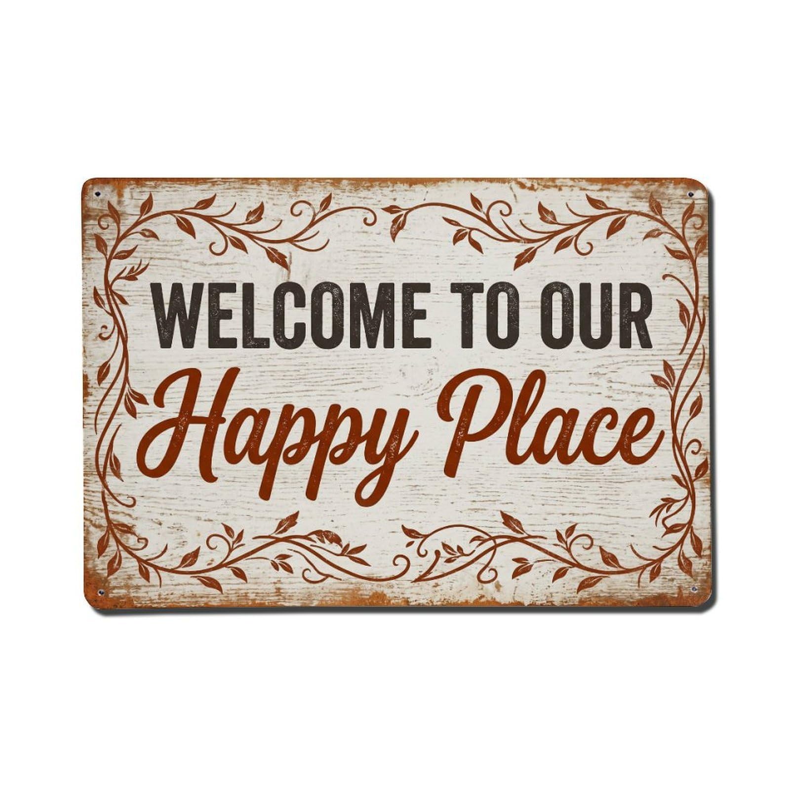 Welcome To Our Happy Place Vintage Porch Vintage Metal Tin Sign Plaque Wall Decor for Cafe, Club, Garden Metal Poster 8x12Inch