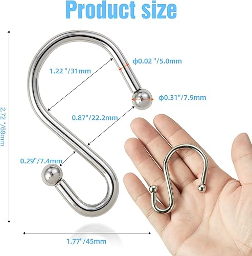 Miniatura 9 de Anillos de ganchos para cortina de ducha, ganchos de ducha para cortinas de ducha, anillos decorativos de metal en forma de S a prueba de óxido,