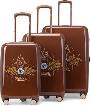 Von Dutch Brown Eyeflight 3-Piece Expandable Hardside Spinner Luggage Set