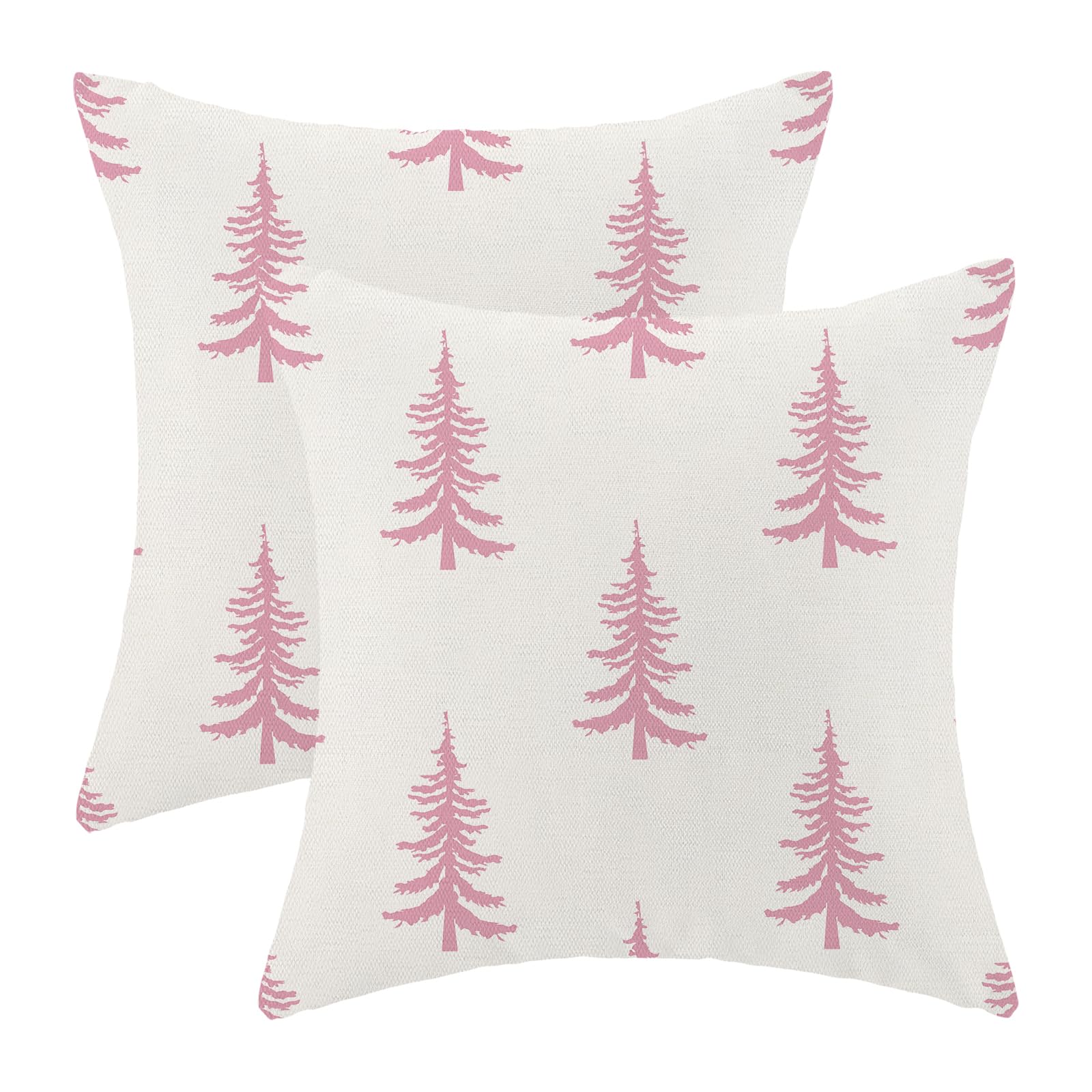 CXMEIFLY Christmas Pillow Covers 22x22 Inch Set of 2 Cream Pink Christmas Tree Decor Throw Pillows Winter Xmas Holiday Outdoor Cushion Cases for Couch