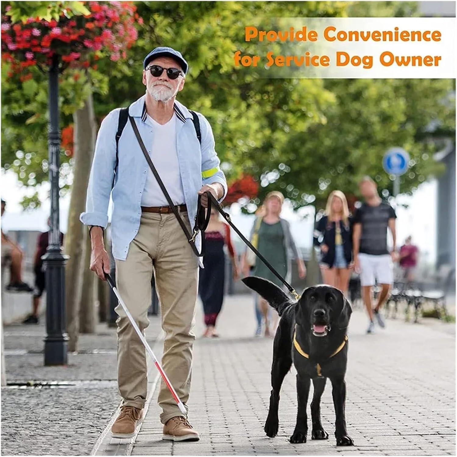 Genuine Leather Hands Free Adjustable Service Dog Leash Strong Multi Function Cross Body Compatible with Dogs 7 Uses in One Pet Lead(Black)