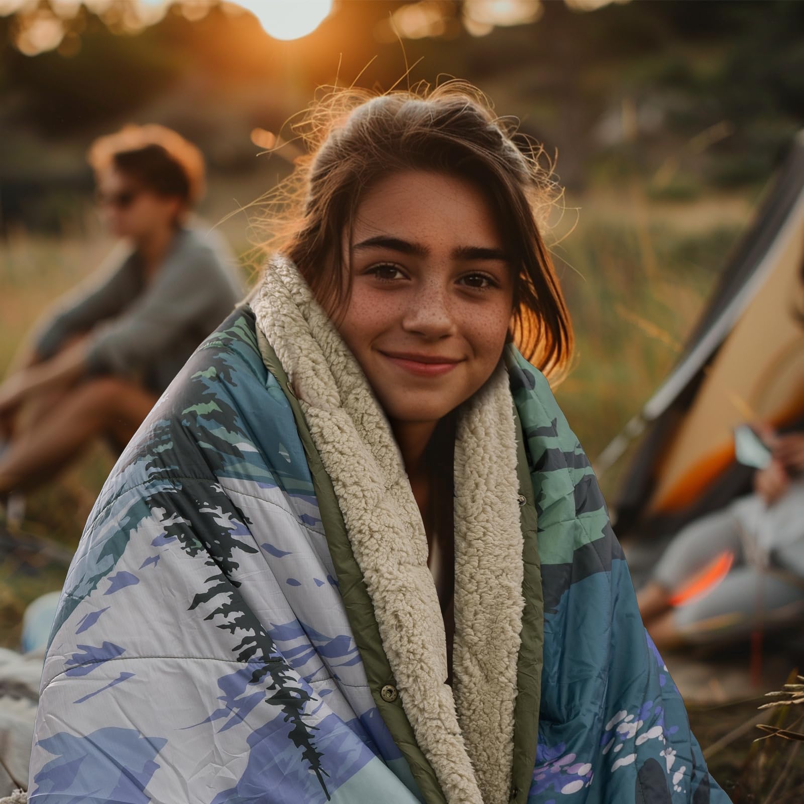 Campingdecke Outdoor I Reisedecke Ultraleicht Verstaubar I Camping Thermodecke Wasserabweisend Für Wandern, Reisen, Hängematte,Van, Flugzeug Decke I Thermal Sherpa & Ripstop,200x145cm
