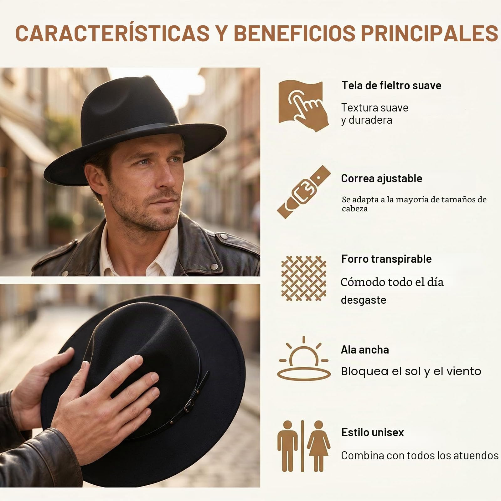 QUUPY Sombrero de jazz clásico para mujeres y hombres, sombrero estilo fedora de ala ancha con hebilla de cinturón de cuero, sombrero de fieltro de Panamá Gatsby, color negro