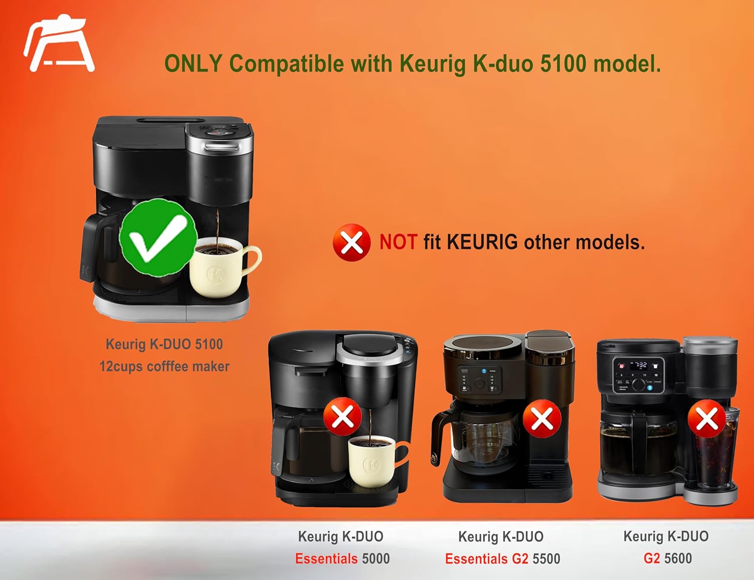 12-Cup Glass Coffee Pot Replacement ONLY Compatible with KEURIG K-DUO 5100 12 Cups Coffee Machine - Carafe Replacement for K-Duo 5100 Model (Not compatible with All Any Other coffee makers)