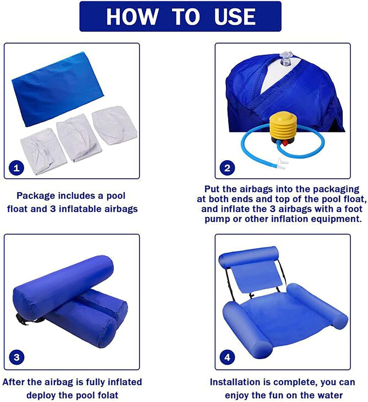 Water Pool Lounge Chair Float for Adults, Inflatable Swimming Hammock Float Foldable Seat Lounger Recliner (Blue)